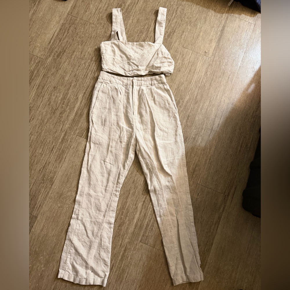 Reformation Beige Linen‎ Crop Tank and Wide-Leg Pants Set - Picture 2 of 6